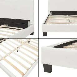 Corium Lit Double Rembourré Albacete Sommier à Lattes Similicuir 140 x 200 cm Blanc