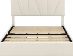 Nature Pro Lit Double Rembourré Velours 140x200cm Beige + Sommier à Lattes avec Cadre de lit Métal + Tête Réglable Chambre Sale