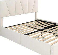 Nature Pro Lit Double Rembourré Velours 140x200cm Beige + Sommier à Lattes avec Cadre de lit Métal + Tête Réglable Chambre Sale