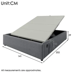 Gutent Lit double rembourré 140x200 cm, Lit de rangement Cadre de lit avec USB- C, Sans tête de lit, Coton, Gris,Sans matelas