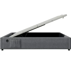 Gutent Lit double rembourré 140x200 cm, Lit de rangement Cadre de lit avec USB- C, Sans tête de lit, Coton, Gris,Sans matelas