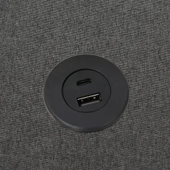 Gutent Lit double rembourré 140x200 cm, Lit de rangement Cadre de lit avec USB- C, Sans tête de lit, Coton, Gris,Sans matelas