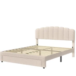 Simple Life Lit double rembourré 160x200cm avec USB et grand tiroirs - tissu en sherpa - Beige Outlet
