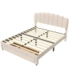 Simple Life Lit double rembourré 140x200cm avec USB et grand tiroirs - tissu en sherpa - Beige Discount