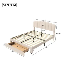 Simple Life Lit double rembourré 140x200cm avec USB et grand tiroirs - tissu en sherpa - Beige Discount
