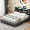 Simple Life Lit Double Rembourré 160x200cm, Cadre de lit avec LED et Prise USB, sommier à Lattes, Gris Discount