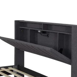 Simple Life Lit Double Rembourré 160x200cm, Cadre de lit avec LED et Prise USB, sommier à Lattes, Gris Discount