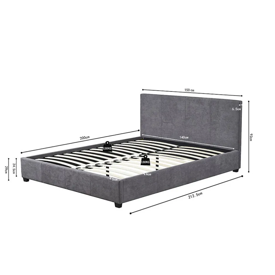 Meublorama Lit double ROMA 140x200 cm PU gris Sommier inclus Design moderne Structure MDF