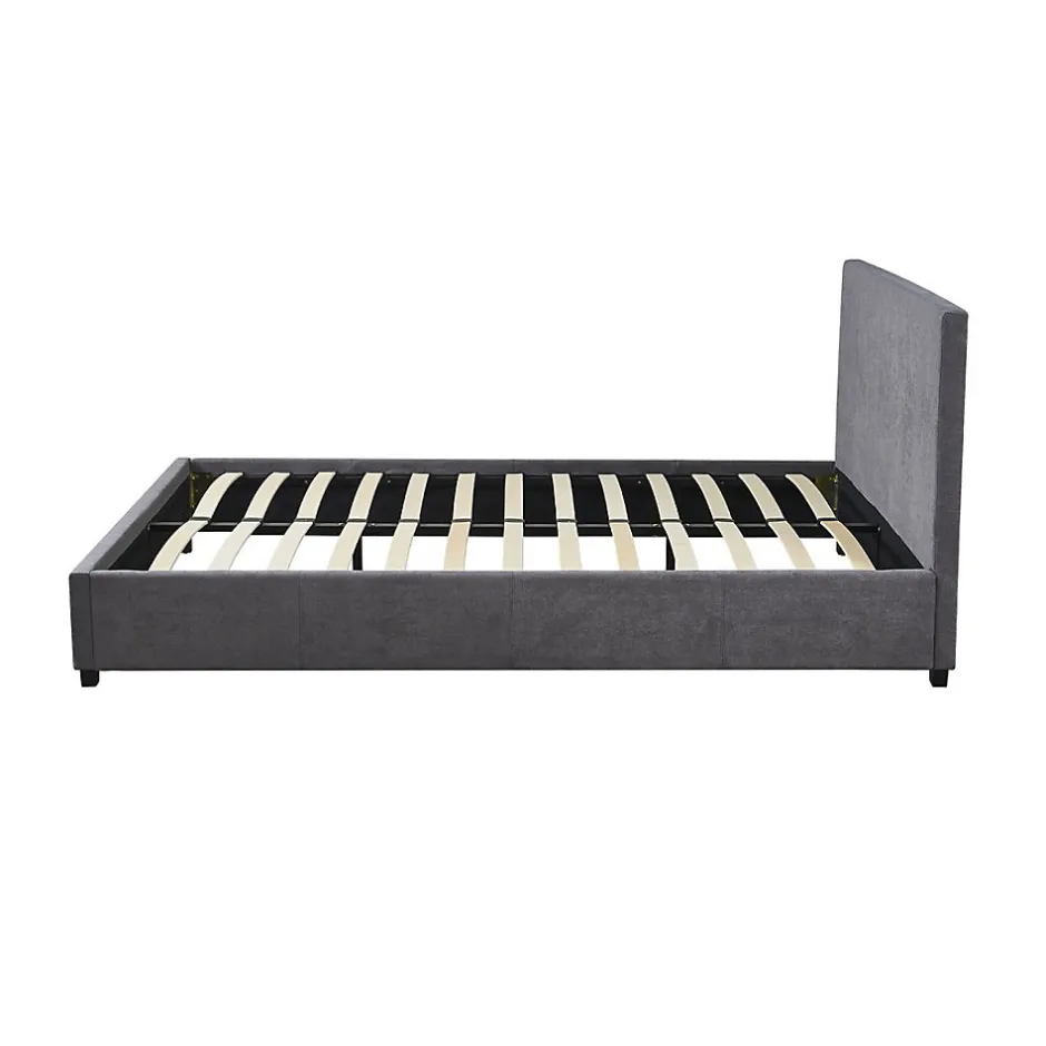 Meublorama Lit double ROMA 140x200 cm PU gris Sommier inclus Design moderne Structure MDF