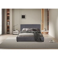Meublorama Lit double ROMA 140x200 cm PU gris Sommier inclus Design moderne Structure MDF