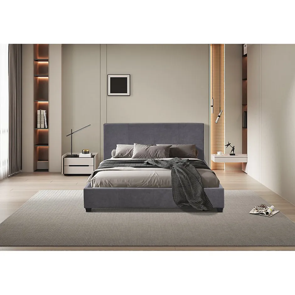 Meublorama Lit double ROMA 140x200 cm PU gris Sommier inclus Design moderne Structure MDF