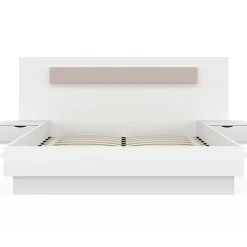 IDMarket Lit double SANTA avec tête de lit + tables de chevet intégrées et sommier 140 x 190 cm blanc
