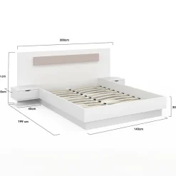 IDMarket Lit double SANTA avec tête de lit + tables de chevet intégrées et sommier 140 x 190 cm blanc