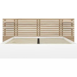 IDMarket Lit double SAVANA avec tête de lit, chevets, rangements et sommier 160 x 200 cm façon hêtre et blanc