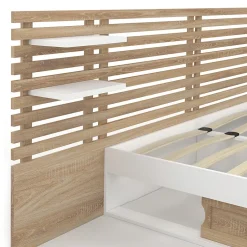 IDMarket Lit double SAVANA avec tête de lit, chevets, rangements et sommier 140 x 190 cm hêtre et blanc New