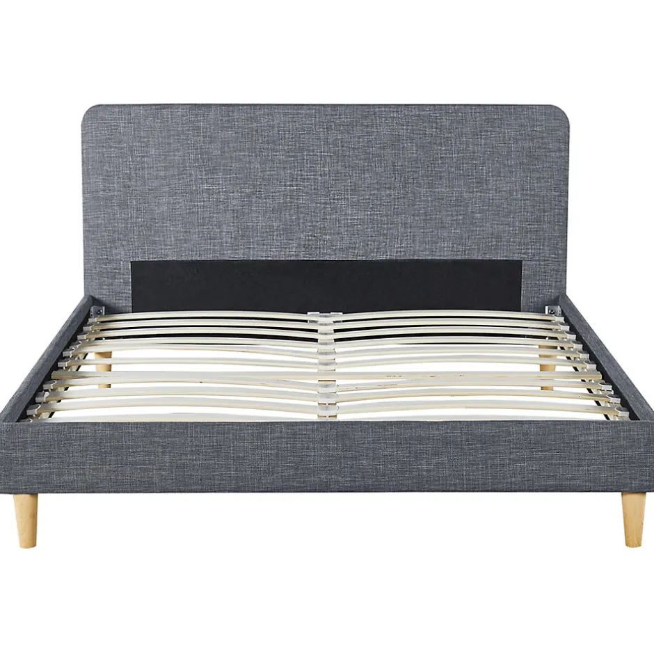 IDMarket Lit double scandinave BALTA avec tête de lit et sommier 140 x 190 cm tissu gris anthracite