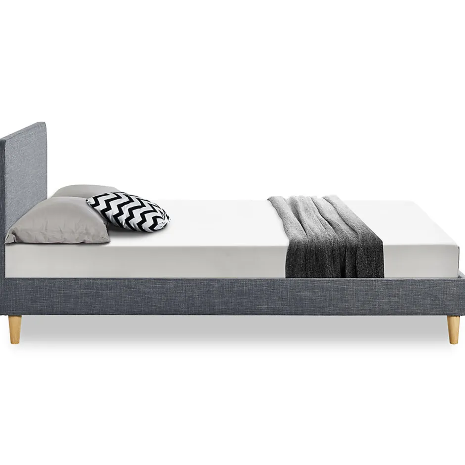 IDMarket Lit double scandinave BALTA avec tête de lit et sommier 140 x 190 cm tissu gris anthracite