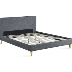 IDMarket Lit double scandinave BALTA avec tête de lit et sommier 140 x 190 cm tissu gris anthracite