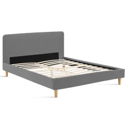 IDMarket Lit double scandinave BALTA avec tête de lit et sommier 160 x 200 cm tissu gris clair Sale
