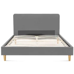 IDMarket Lit double scandinave BALTA avec tête de lit et sommier 160 x 200 cm tissu gris clair Sale