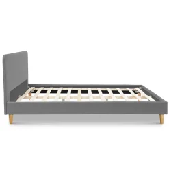 IDMarket Lit double scandinave BALTA avec tête de lit et sommier 160 x 200 cm tissu gris clair Sale