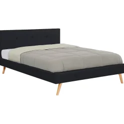 IDMarket Lit double scandinave OSLO avec tête de lit et sommier 140 x 190 cm tissu noir Best