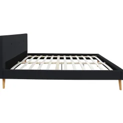 IDMarket Lit double scandinave OSLO avec tête de lit et sommier 140 x 190 cm tissu noir Best