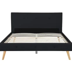 IDMarket Lit double scandinave OSLO avec tête de lit et sommier 140 x 190 cm tissu noir Best