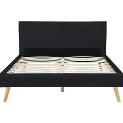 IDMarket Lit double scandinave OSLO avec tête de lit et sommier 160 x 200 cm tissu noir