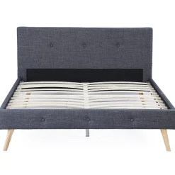 IDMarket Lit double scandinave OSLO avec tête de lit et sommier 160 x 200 cm tissu gris anthracite