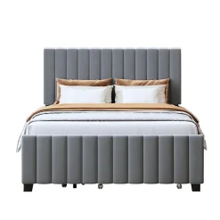 Enfant Blackcolors Lit double velours 140x190 cm, lit gigogne, 2 tiroirs - gris