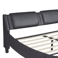 Okwish Lit Double 140x200 - Lit avec Éclairage LED et Sommier À Lattes, Sans Matelas, Simili Cuir Noir Discount