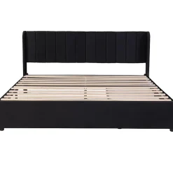 Generique Lit Double 180x200 - Lit Capitonné en Velours Noir avec 2 Tiroirs, Lit Adulte Moderne avec Rangement Sale