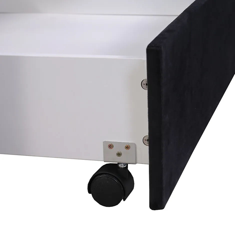 Generique Lit Double 180x200 - Lit Capitonné en Velours Noir avec 2 Tiroirs, Lit Adulte Moderne avec Rangement Sale