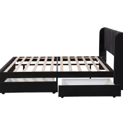 Generique Lit Double 180x200 - Lit Capitonné en Velours Noir avec 2 Tiroirs, Lit Adulte Moderne avec Rangement Sale