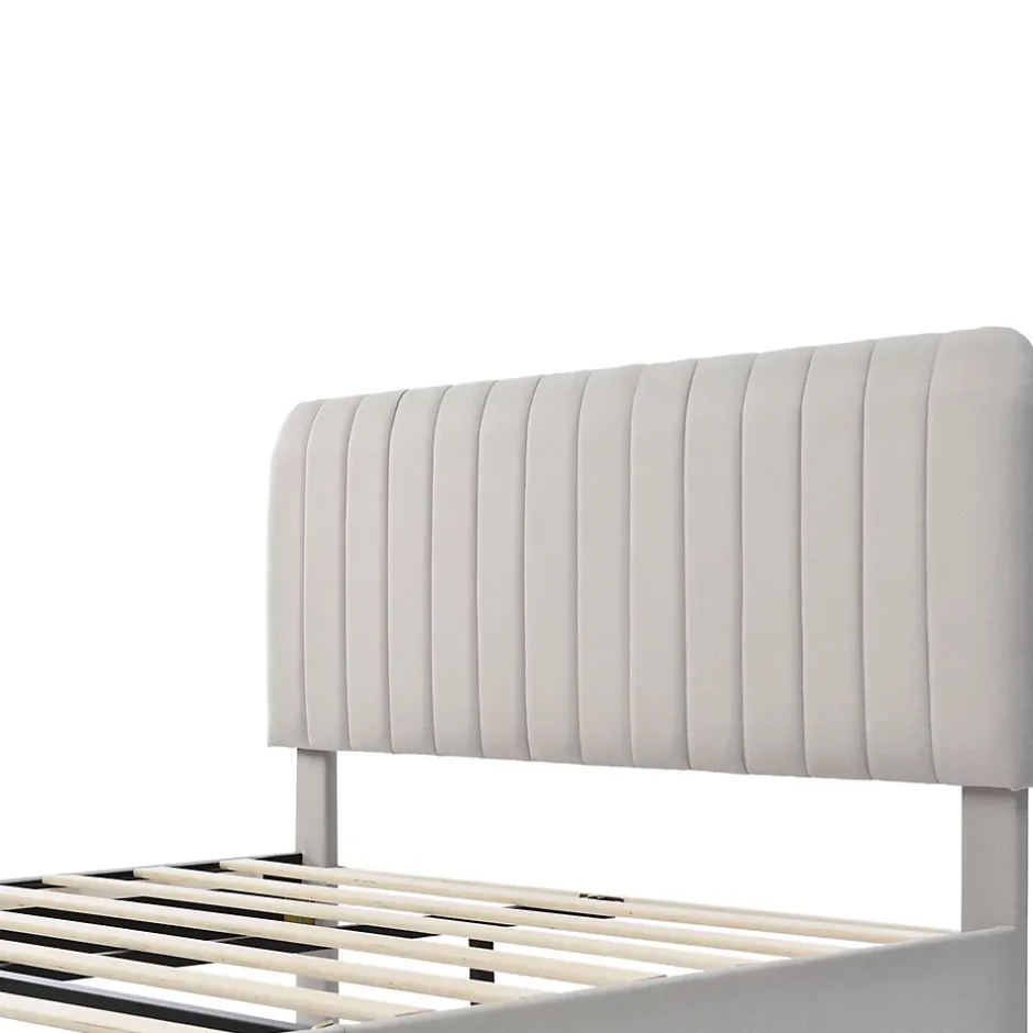 Generique Lit double 160x200 - Lit rembourré avec cadre en bois et métal - Lin - Sans Matelas - Beige Best