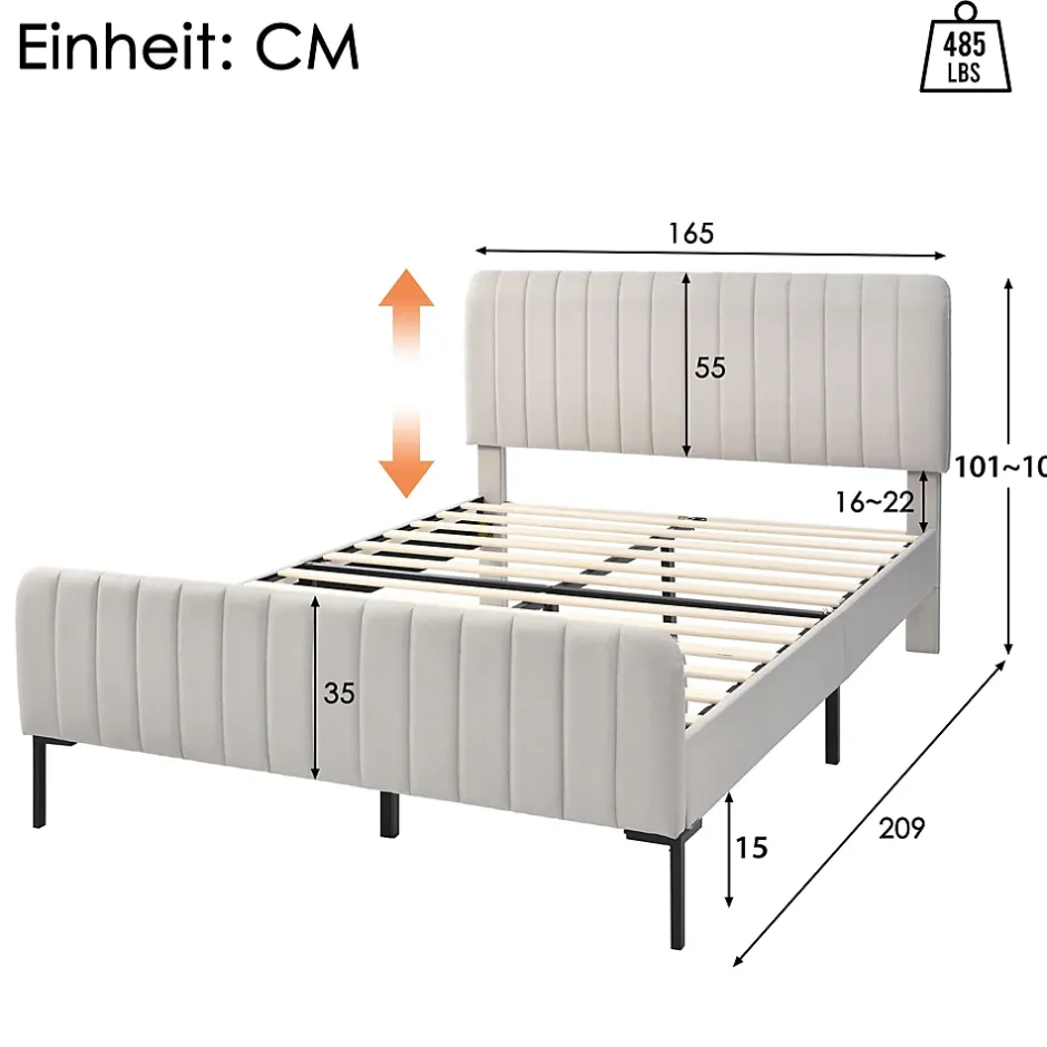 Generique Lit double 160x200 - Lit rembourré avec cadre en bois et métal - Lin - Sans Matelas - Beige Best