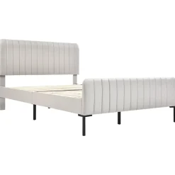 Generique Lit double 160x200 - Lit rembourré avec cadre en bois et métal - Lin - Sans Matelas - Beige Best