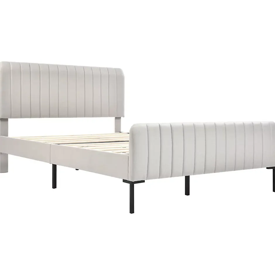 Generique Lit double 160x200 - Lit rembourré avec cadre en bois et métal - Lin - Sans Matelas - Beige Best