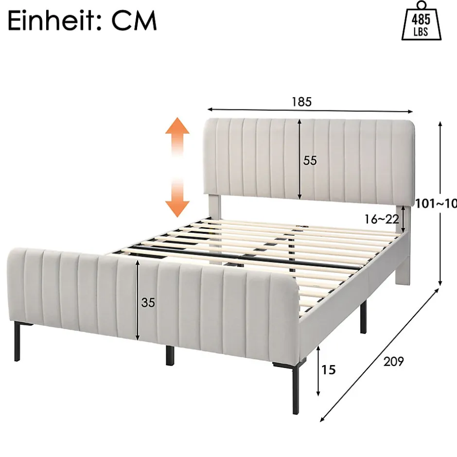 Generique Lit double 180x200 - Lit rembourré avec cadre en bois et métal - Lin - Sans Matelas - Beige