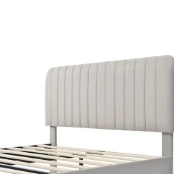 Generique Lit double 180x200 - Lit rembourré avec cadre en bois et métal - Lin - Sans Matelas - Beige