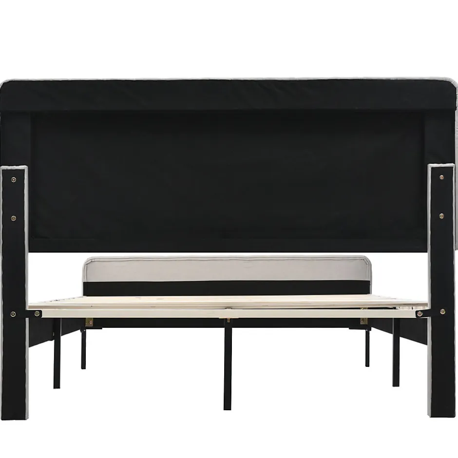 Generique Lit double 180x200 - Lit rembourré avec cadre en bois et métal - Lin - Sans Matelas - Beige