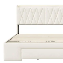 Generique lit double 160x200 avec tiroirs,lit capitonné,rangement tête de lit, tête de lit ouverte,chargement USB,LED réglable,velours,beige