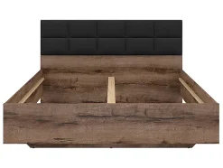 Pegane Lit double 160x200 avec tête de lit rembourrée noir ,coloris Chêne marron foncé - L. 206 x P. 165 x H. 42-98,5 cm