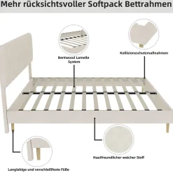 Okwish Lit Double 160x200 cm - avec Tête de Lit Douce et Base Basse Anti-Poussière, Cadre Confortable, en Velours, Beige, Sans Matelas Sale