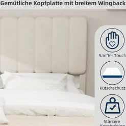 Okwish Lit Double 160x200 cm - avec Tête de Lit Douce et Base Basse Anti-Poussière, Cadre Confortable, en Velours, Beige, Sans Matelas Sale