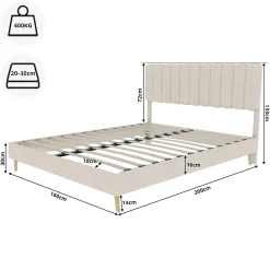 Okwish Lit Double 160x200 cm - avec Tête de Lit Douce et Base Basse Anti-Poussière, Cadre Confortable, en Velours, Beige, Sans Matelas Sale