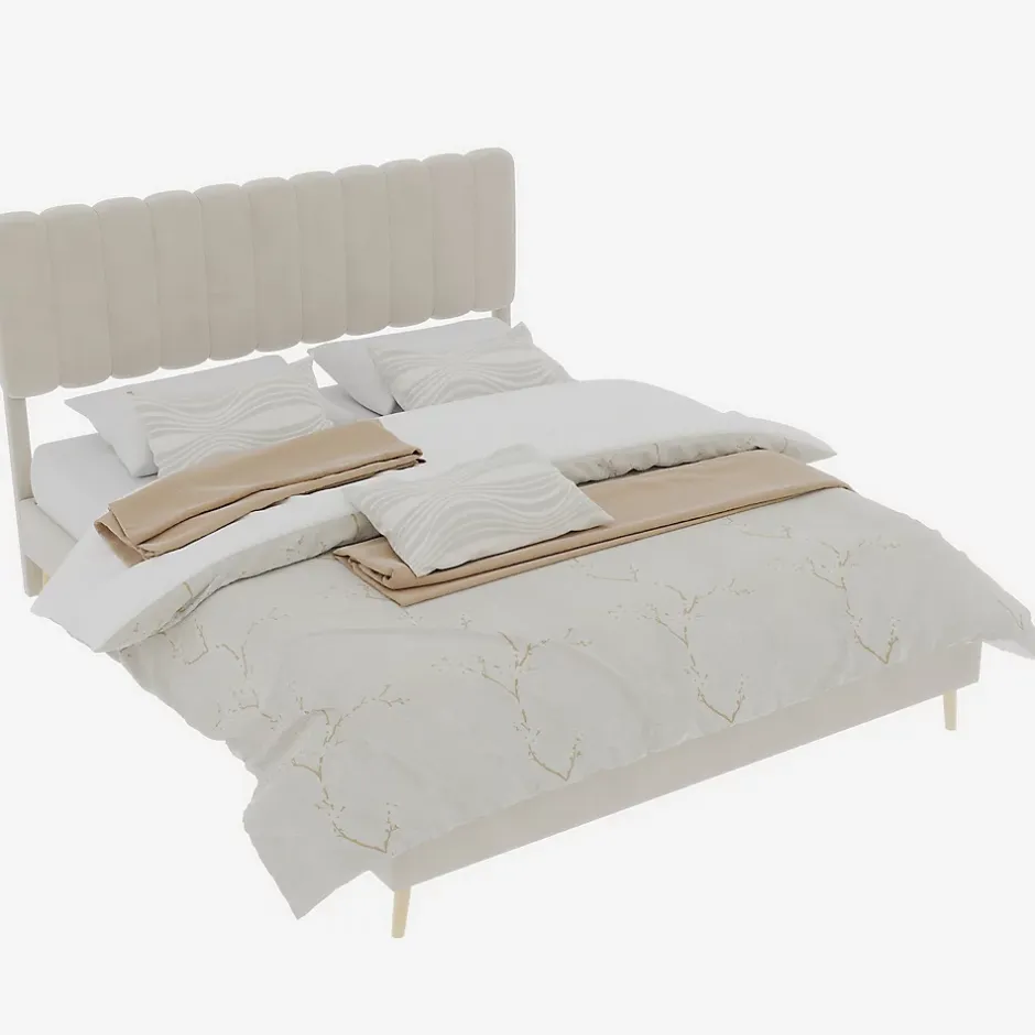 Okwish Lit Double 160x200 cm - avec Tête de Lit Douce et Base Basse Anti-Poussière, Cadre Confortable, en Velours, Beige, Sans Matelas Sale