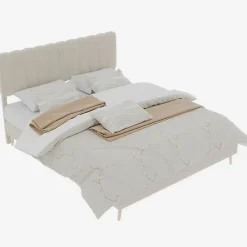 Okwish Lit Double 140x200 cm - avec Tête de Lit Douce et Base Basse Anti-Poussière, Cadre Confortable, en Velours, Beige, Sans Matelas