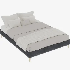 Okwish Lit Double 140x200 cm - Cadre Minimaliste Moderne à Structure Basse, Sans Tête de Lit, Sans Matelas, en Velours Hollandais, Gris